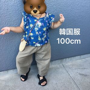 【韓国服/100cm】トップス 後ろリボン 袖フリル