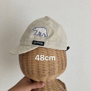 【OUTDOOR/48cm】キッズ 帽子 ベージュ シャカシャカ 薄手 シロクマ 星 刺繍