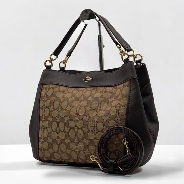 【未使用品】COACH コーチ 2way シグネチャー ショルダーバッグ トートバッグ A4収納可 通勤通学 キャンバス×レザー