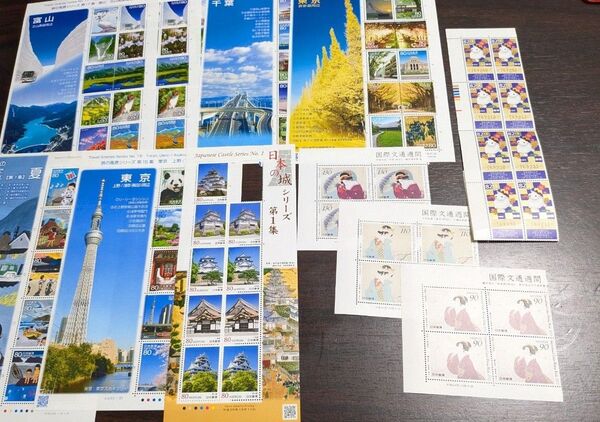 記念切手シート 未開封×バラなど まとめ売り☆日本の城シリーズ 地方自治法施行60周年記念 世界遺産四万十のとんぼ等☆