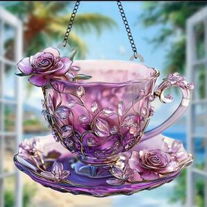 【新品】アクリル サンキャッチャー ステンドグラス風 インテリア 雑貨 癒し 飾り ティーカップ コーヒーカップ 食器 カップ