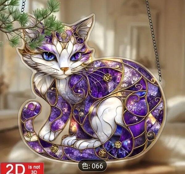 【新品】アクリル サンキャッチャー ステンドグラス風 インテリア 雑貨 美人ネコ