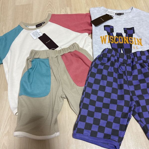 新品キッズ半袖Tシャツ&ハーフパンツ上下2組セットまとめ売り100cm 上下セット 男の子 ハーフパンツ Tシャツ 半袖