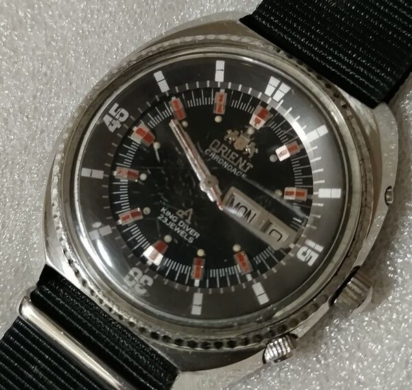 【動作品】オリエント ORIENT キングダイバー KINGDIVER 自動巻 デイデイト 黒文字盤