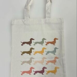 キャンバストートバッグ 小さめ ダックスフンド 整列