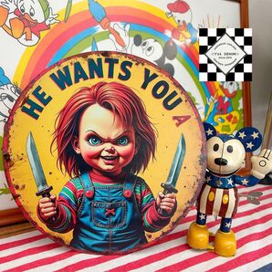 チャッキー② チャイルドプレイ アメリカン雑貨 ブリキ看板 アメリカンコミック アメリカンフェンス アメリカンコミック ガレージ