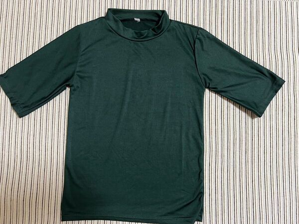 ハイネックカットソー Tシャツ 五分袖 モックネック グリーン系