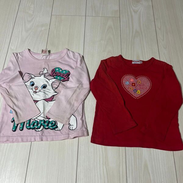 女の子 長袖Tシャツ 2枚セット 100cm マリーちゃん ハート柄 miki HOUSE