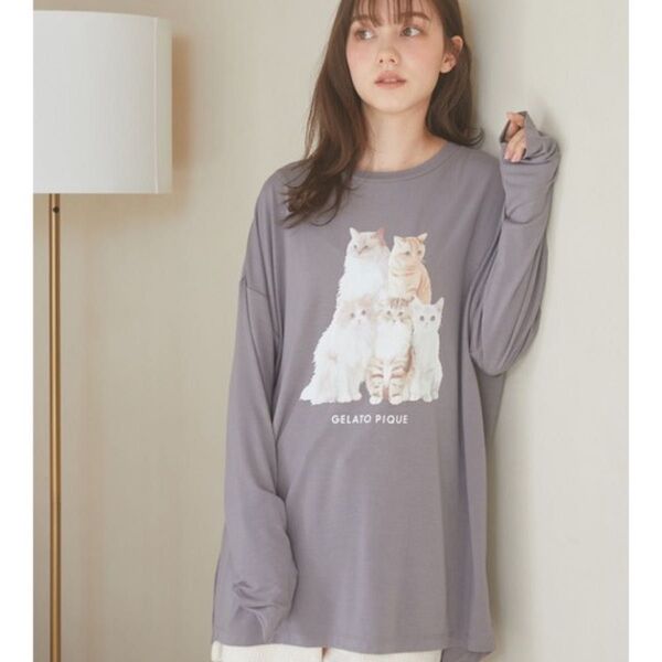 ジェラートピケ CATワンポイントロンT グレー