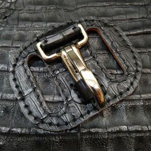 本物 クロコダイルレザー 角ナスカン ベルト キーホルダー 総手縫い ハンドメイド ワニ革 ベルトループ ナスカン キーホルダー