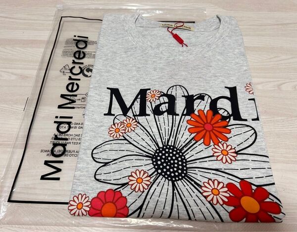 新品 マルディメクルディ Mardi Mercredi 花柄Tシャツ 半袖 オートミール × ブラック
