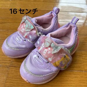 ディズニープリンセス キッズ スニーカー LEDシューズ 光る靴 ラプンツェル パープル 紫 ムーンスター 2E 抗菌 防臭 16