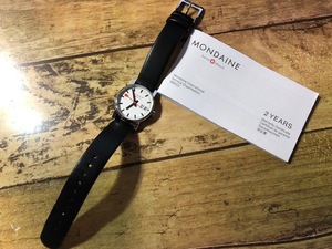 AK738 не использовался . близкий прекрасный товар MONDAINE Mondaine SWISS MADE Date 30305 Evo Big Date Evo оригинальный кожа ремень кварц наручные часы 