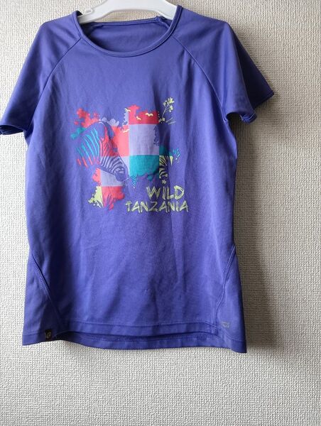 半袖Tシャツ 140 ぐらい Tanzania シマウマ ゼブラ 紫 パープル 動物 アニマル ポリエステル 速乾 スポーツ