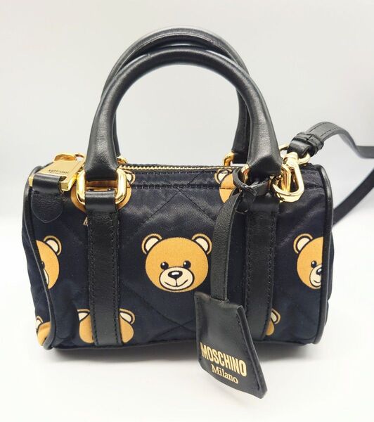 美品 MOSCHINO MILANO モスキーノ ベア ミニボストンバッグ ポーチ ショルダーバッグ BEAR MINI BAG