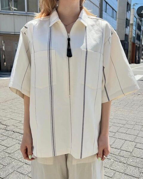 新品seeall シーオール 24ss BEN SHIRTS コットンシルク ネップ ハーフジップ シャツ 半袖シャツ 3