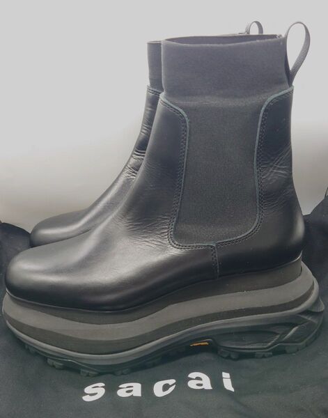 美品Sacai サカイ Chelsea Boots Vibram レザー サイドゴア チェルシーブーツ 37 23.5-24cm