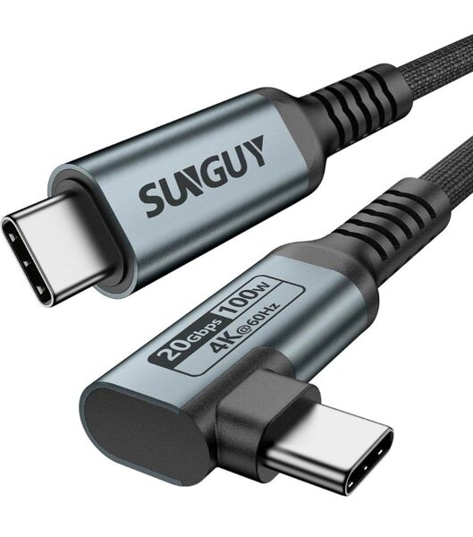 SUNGUY USB-C & USB-C L字ケーブル 1.5M高速データ転送