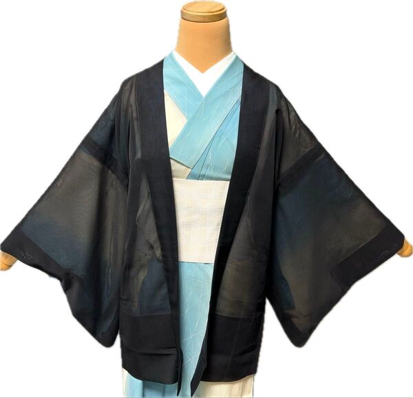 《6K22》羽織 夏着物 黒 和装 単品 紗 身丈68㎝ 夏季限定