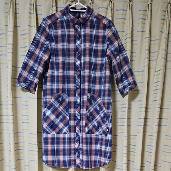 ノーザントラック チェックシャツワンピース 七分袖 大人かわいいワンピース 淡い色合いチュニック