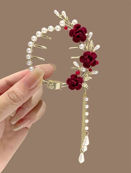 ☆新品☆ ヘアクリップ 髪留め 髪飾り ヘアアレンジ ヘアアクセサリー ヘアピン 丸 バンスクリップ バラ ローズ パール