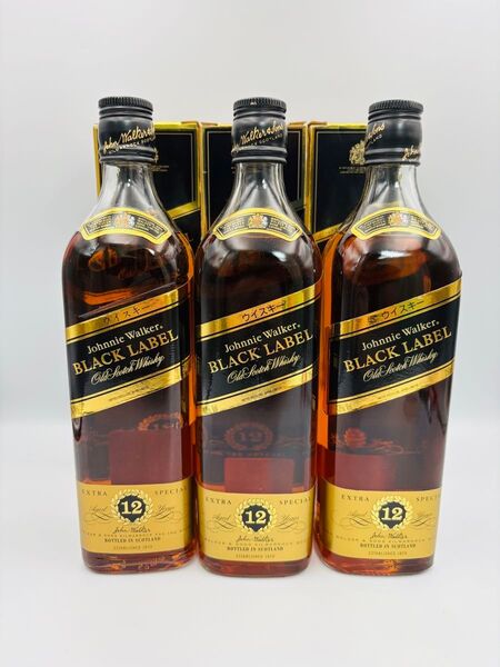 未開栓 ジョニーウォーカー ブラックラベル 12年 黒キャップ 3本セット 700-750ml 40-43% まとめ売り