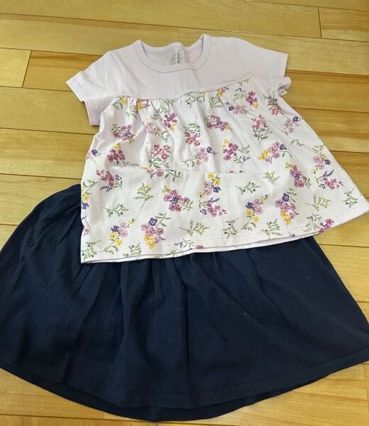 夏服コーデ 半袖 Tシャツ 花柄 キュロット 110 120