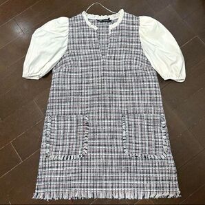 【タグ付き未使用】zara ミニワンピース 千鳥柄 半袖 ツイード