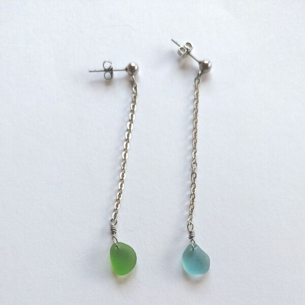 シーグラス ピアス ハンドメイド 揺れる 天然