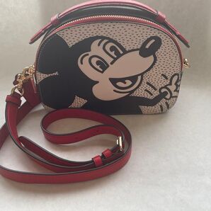 COACH コーチ ディズニー ミッキーマウス キース・ヘリング コラボ ショルダーバッグ ポシェット 2WAY 黒 白 赤