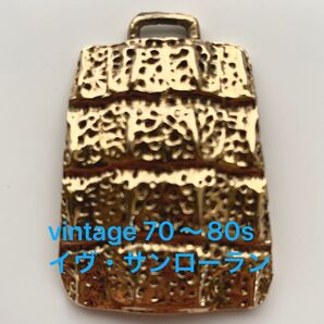 美品 vintage 70〜80s イヴサンローラン ネックレストップ クロコ型押し 鰐 ゴールド色 ロングネックレス YSL