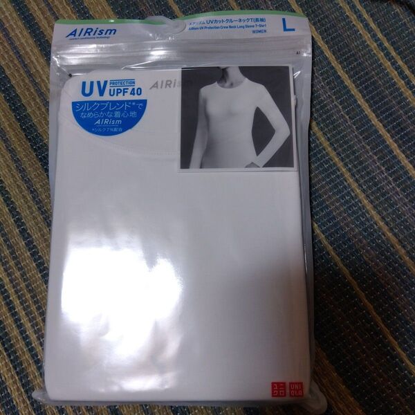 新品 未使用 ユニクロ UNIQLO エアリズム シルクブレンド UVカット クルーネックT 長袖 白 ホワイト Lサイズ