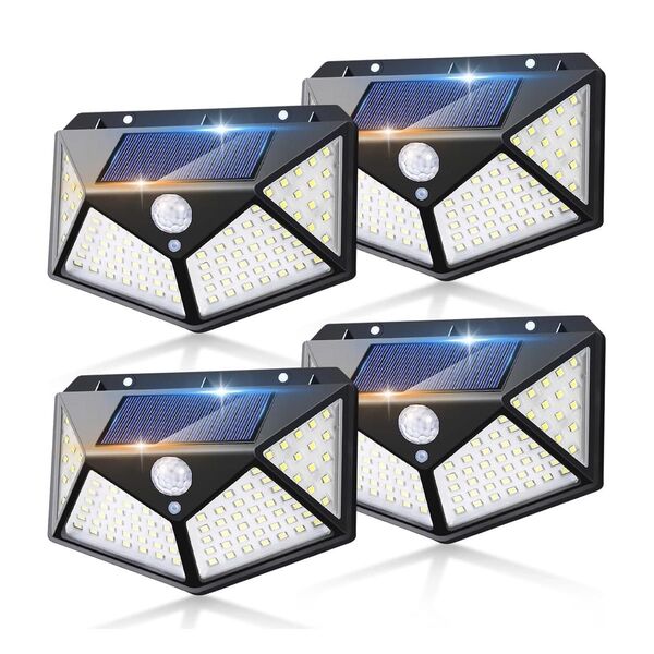 4個 100LED ソーラーライト 人感センサー 自動点灯 4面発光 防水防塵 屋外照明 太陽光発電
