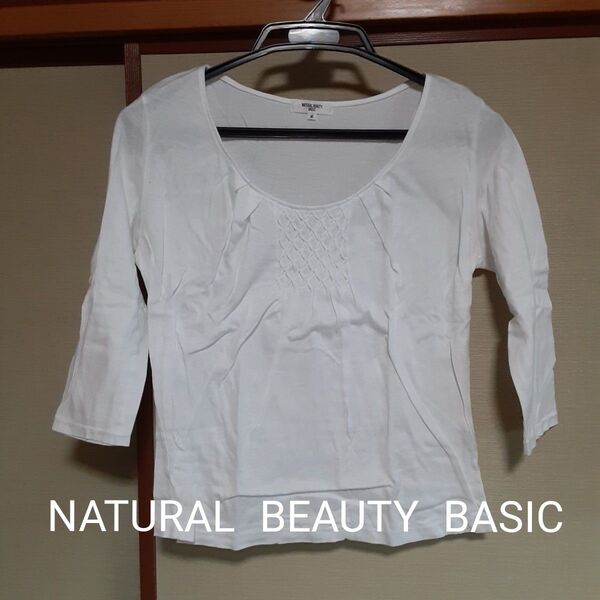 NATURAL BEAUTY BASIC Mサイズ七分袖カットソー ホワイト Tシャツ ナチュラルビューティーベーシック【中古】