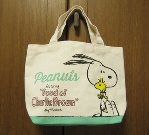 *新品*SNOOPY*ミニトートバッグ*マチ付コットン*PEANUTS*くびわ*スヌーピー*