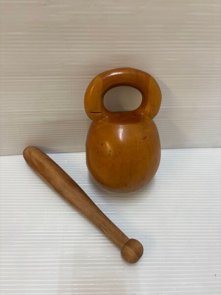 仏教木魚 木魚(もくぎょ)と撥(ばち) 2点セット 木製仏具 古道具 置物