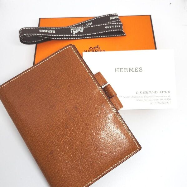 HERMES エルメス 手帳カバー スケジュール帳 アジェンダ 本革 メンズ レディース PM ミニ 刻印 ビジネス 箱 ブラウン