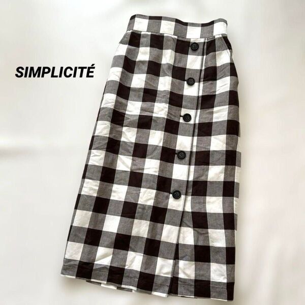 SIMPLICIT チェック柄 タイト ロング スカート ブラウン レディース