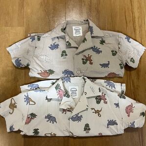 フタフタ 恐竜柄シャツ 2枚セット 90cm ベージュ
