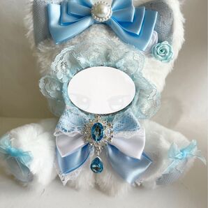 ぬい服 着ぐるみ おすわり ハンドメイド 水色 白 ライトブルー ホワイト ネコ 猫