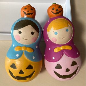 ハロウィン かぼちゃ マトリョーシカ 2個セット&ハロウィン木製バケツ