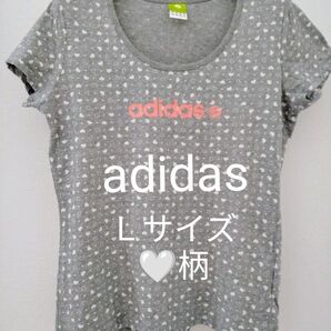 adidas ハート柄 Tシャツ グレー レディース