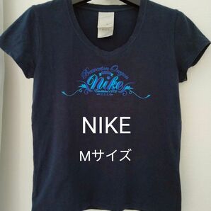 NIKE Tシャツ ネイビー プリントロゴ レディース