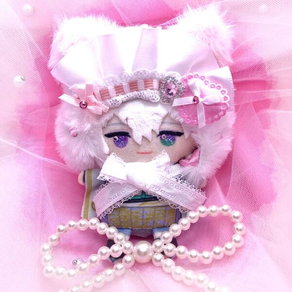 ぬい服 被り物 ピンクメイド 10cmぬい 裏地付き にじぱぺっと 白 ピンク