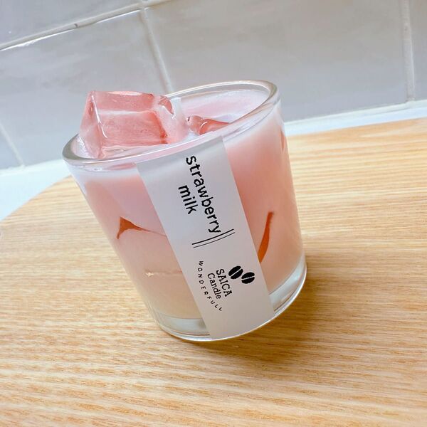 ☆カフェラテキャンドル アロマキャンドル いちごみるく風 ハンドメイド