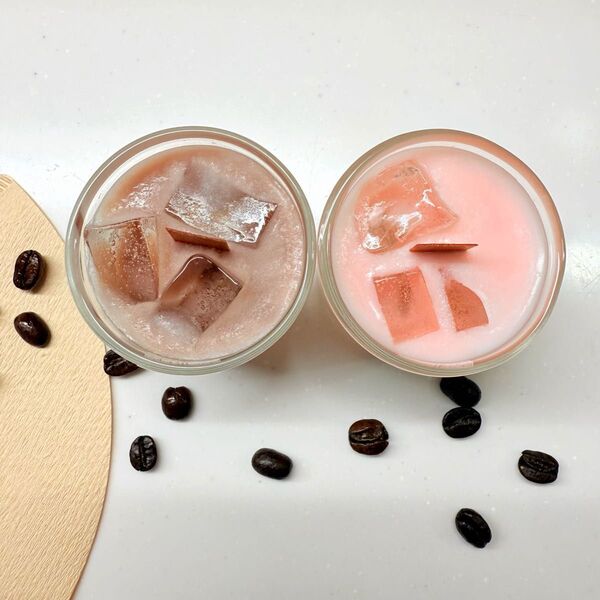 ☆カフェラテキャンドル アロマキャンドル ハンドメイド いちごミルクキャンドル アイスコーヒー風キャンドル ★2個セット 木芯
