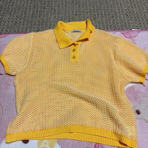 黄色 半袖ニット ポロシャツ メッシュ 春夏