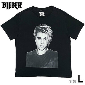 海外正規品■Justin Bieber (ジャスティンビーバー) オフィシャル フォトプリント 半袖Tシャツ 黒ブラック US：L