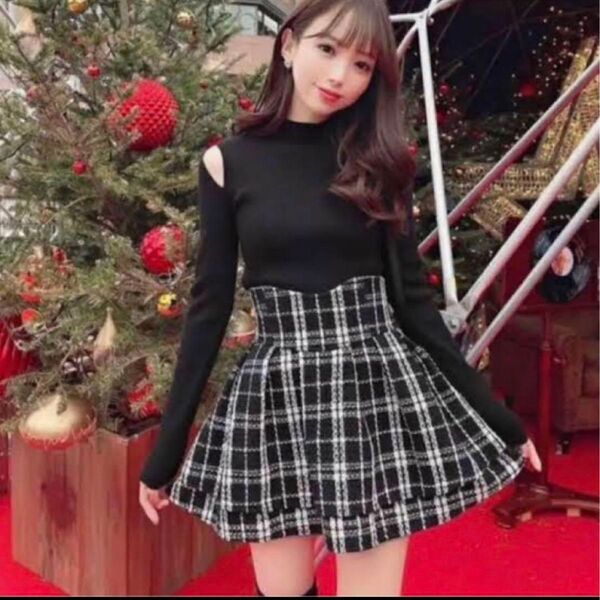 ミシェルマカロン ツイード チェック 美脚になれるスカート ミニスカートXS