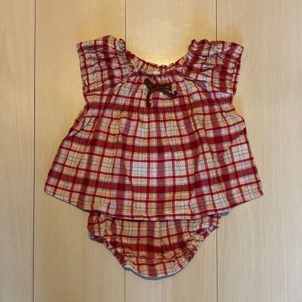 80cm ベビー服 チェック柄 トップス ブルマ セット